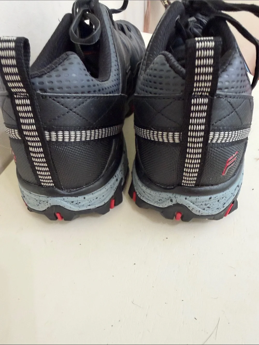 Fila Men's Black Athletic Trail Shoes with Red Accents